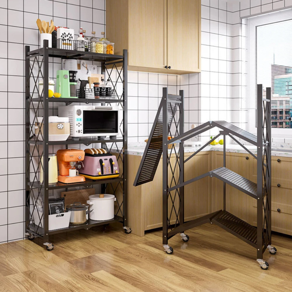Installation-free folding kitchen rack standing storage shelving unit metal storage shelf room outdoor flower stand shelf storage rack