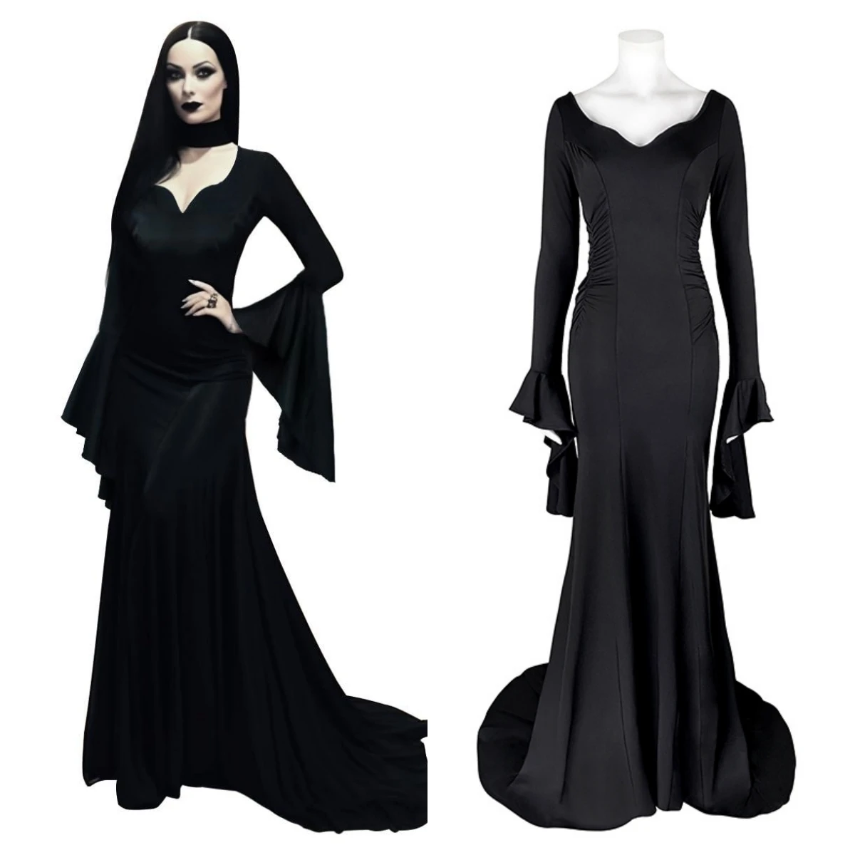 Vestido-de-Morticia-Addams-para-mujer-Disfraces-de-Halloween-para ...