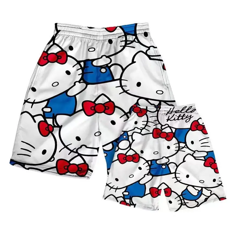 Kawai Sanrio cartoon picture Hello Kitty shorts for men and women summer loose Joker home ins casual beach pants for men