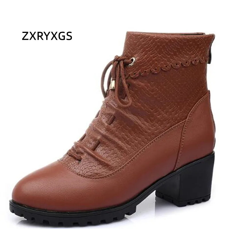 

ZXRYXGS Premium Cowhide Autumn Winter Boots Women Leather Boots New 2022 Elegant Fashion Boots Non-slip High Heel Trendy Boots