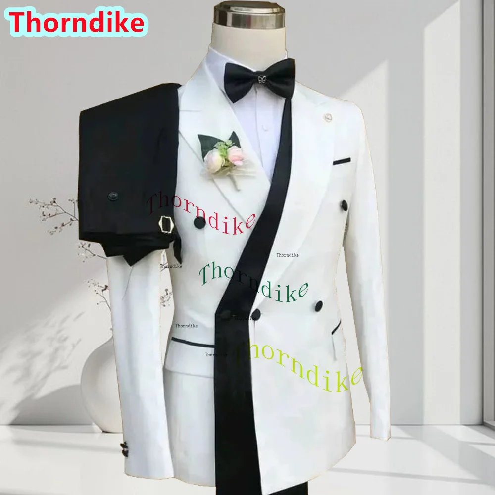 Thorndike Lässige Herrenanzüge, modisch, zweireihig, spitzes Revers, 2-teilige Jacke, lange Hosen, männliche Kleidung, tägliches Freizeit-Outfit – Detail 12