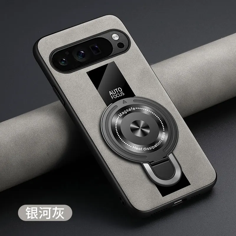 Luxury Shockproof Case with Magnetic Ring Holder - Plexiglass, PU Silicone, and Sheepskin Leather