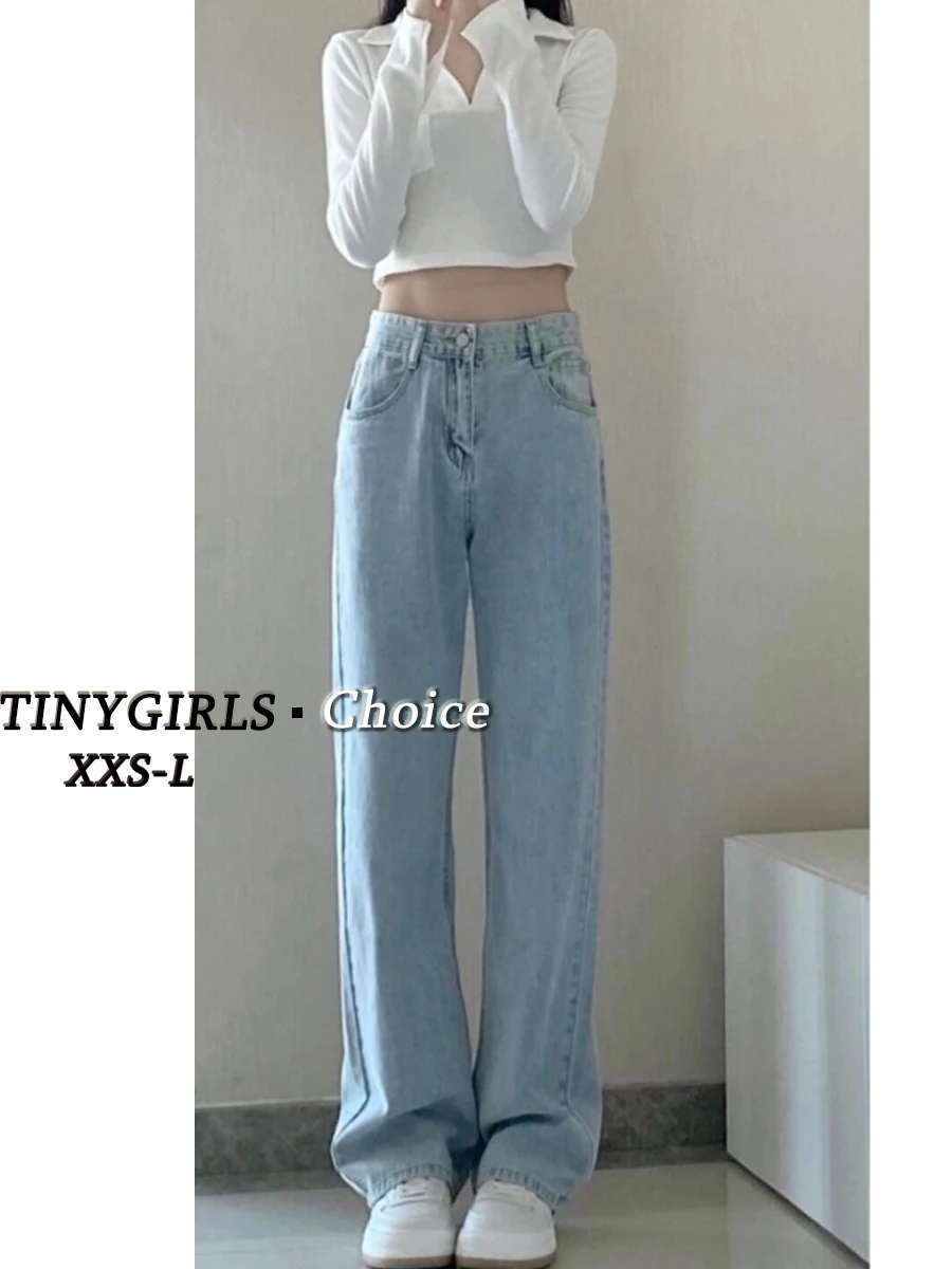 

Petite girls Light Straight Jeans Harem Pants High Street Ankle length Display Highet Loose Wide Leg Trouser Women XS High Waist