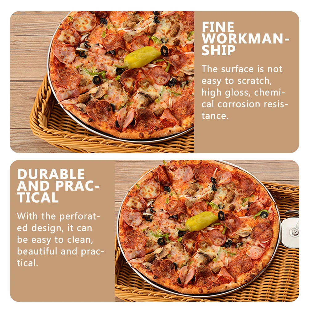 Round Perforated Pizza Pan Large Holes Crisper Baking Tray Steel Nonstick Plate Bakeware Household Round Pizza Plate Replaceable