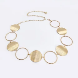 Luxurious Golden Wave Circle Waist Chain Belt - High-End Western Metal Belt - 110cm (Golden Chain Belt)