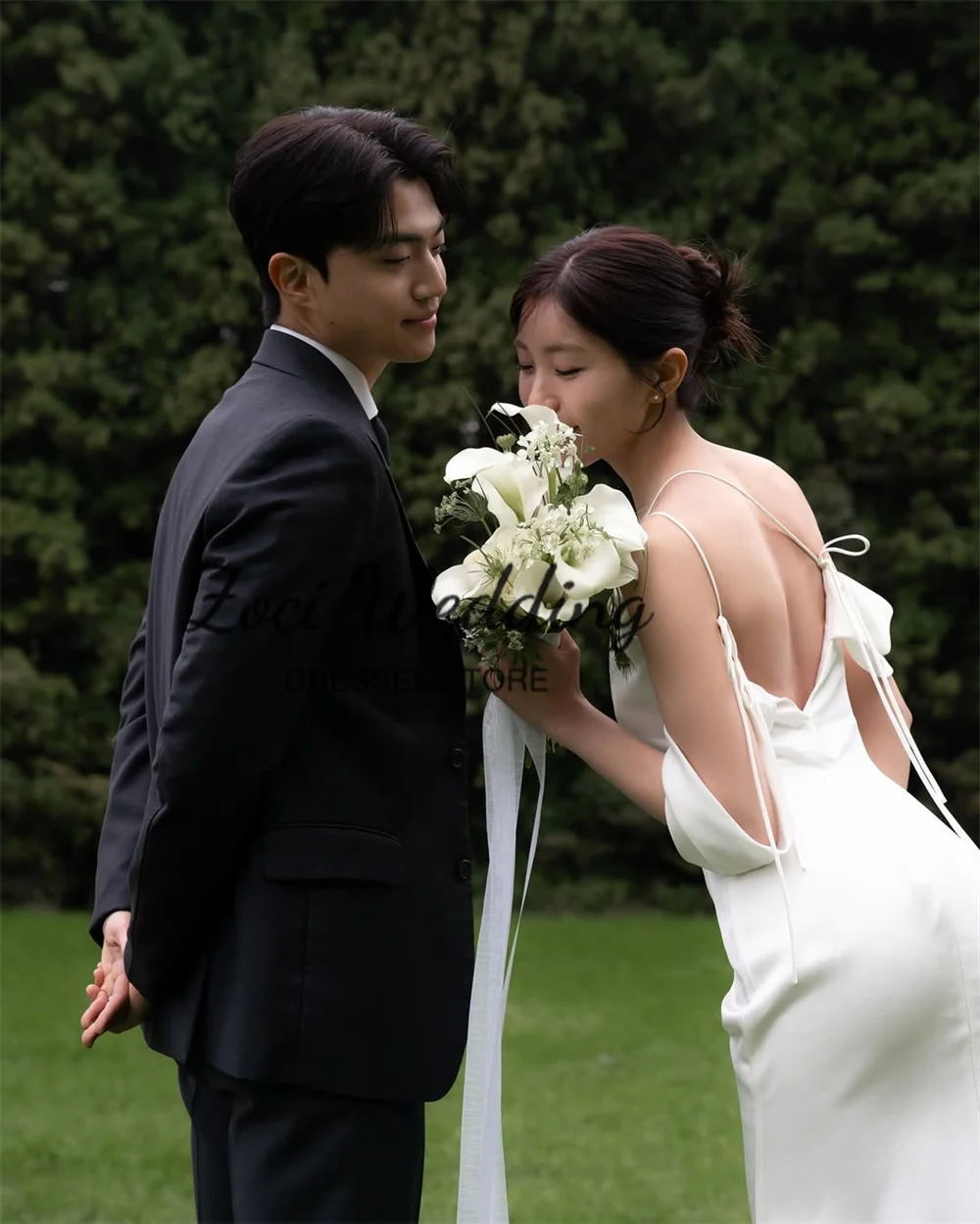 Zoci Elegant One Shoulder Korea Wedding Dresses Customized Spaghetti Straps Mermaid Bride Dress Crepe PhotoShoot Bridal Gown