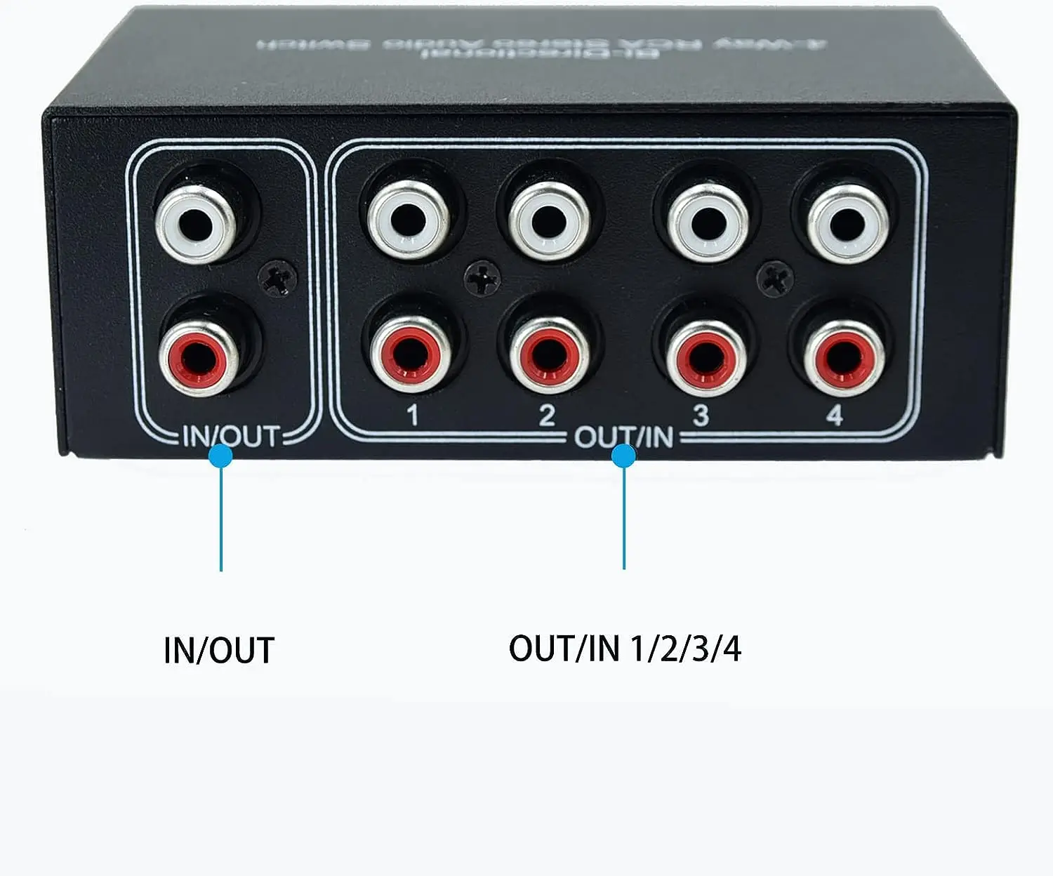 Audio Interface No External Power No Noise 4 Way 1 in 4 Out in 1 Out Audio Sound selector RCA Stereo Splitter switcher Box Switching