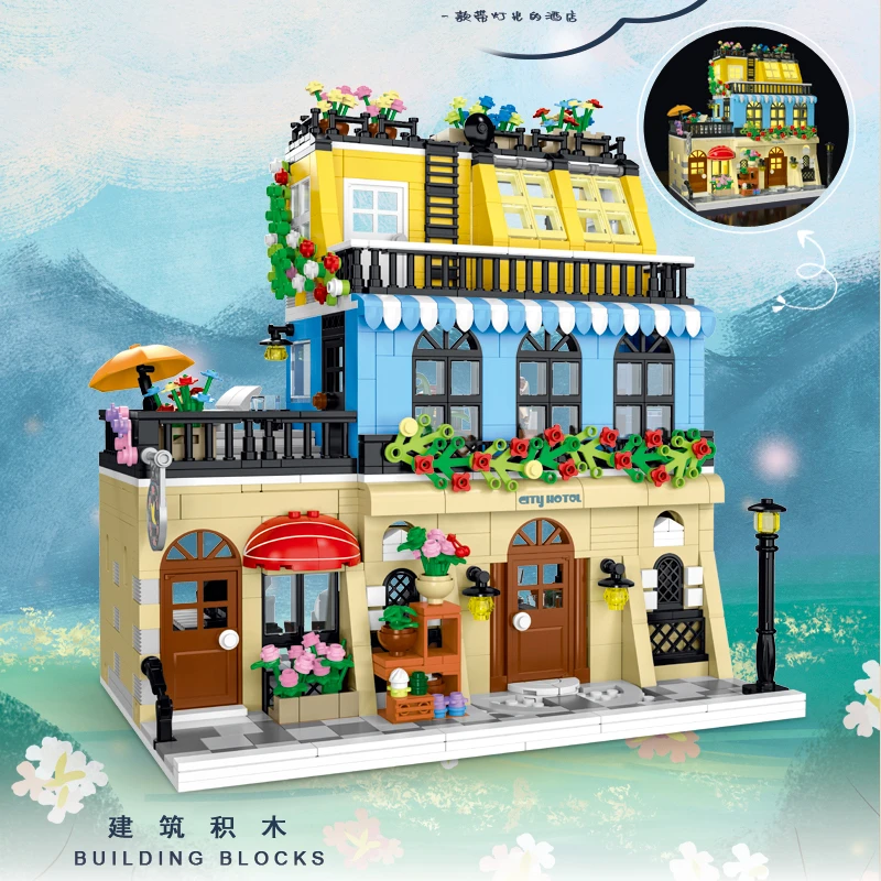 

2023 MOC Creative House Model With Light 20115 City Hotel Building Blocks Bricks Toys For Children Chrismas Gifts 20114 20113