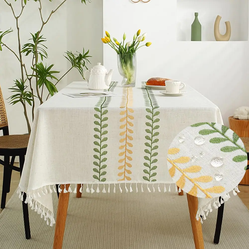 Nappe de Table en Coton et Lin Brodé à Motif Floral, Couverture Décorative d'Extérieur