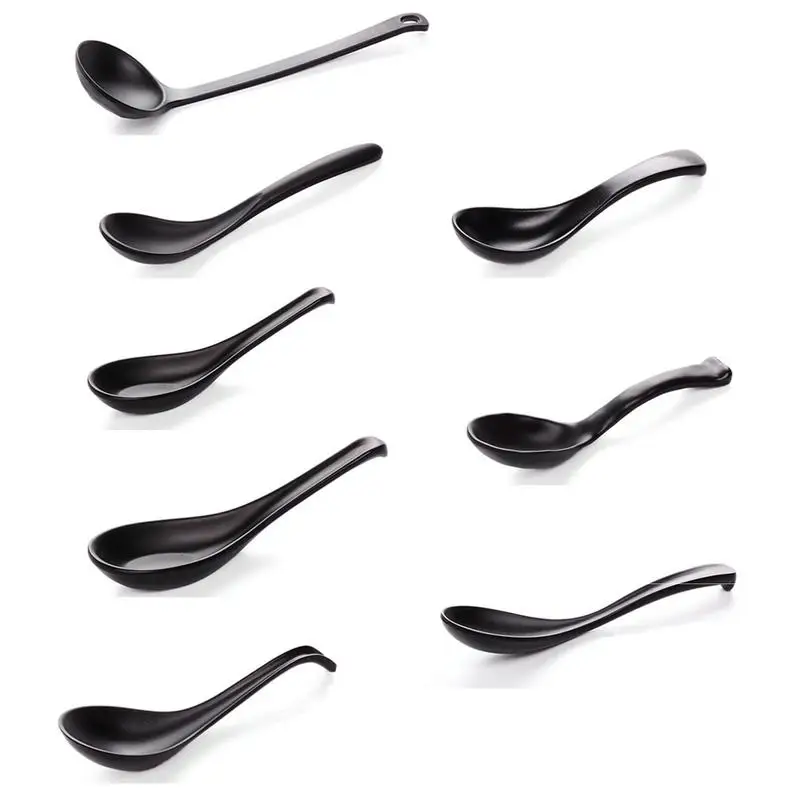 

Imitation Ceramic Melamine Ramen Soup Bowl Black Matt Plastic Spoon Ladle Buffet for Restaurant Dinnerware Tableware Multi Kinds