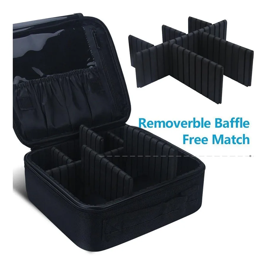 Portable travel cosmetic case with adjustable dividers, suitable for cosmetics, makeup brushes, toiletries, jewelry accessories 3