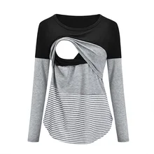 

Lace Patchwork Maternity Tunic Tops Stripe Nursing T-shirt Spring Autumn Long Sleeve Pregnancy Woman Clothing Breastfeeding Tees