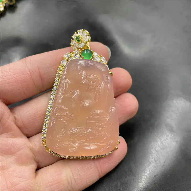 

Natural Agate Inlaid with Pink Chalcedony Landscape Brand Pendant Women's Fashion Versatile Pendant