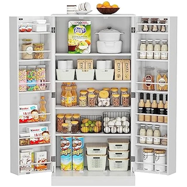 Armario de almacenamiento para despensa, mueble de cocina independiente,  blanco, con estantes y puertas ajustables, 41 pulgadas - AliExpress