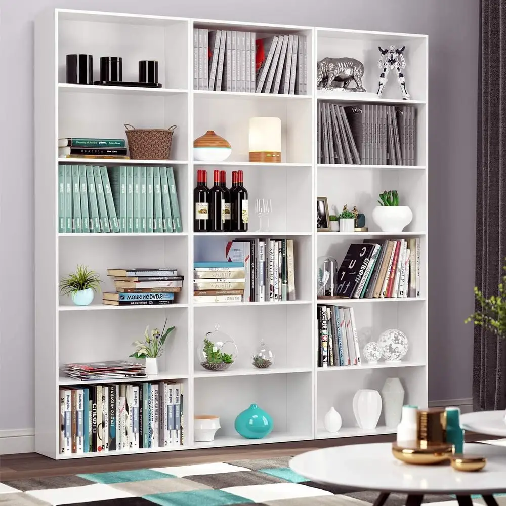 Modern 6 Tier Freestanding Bookcase Wooden Storage Bookshelf Home Office Living Room Easy Assembly Stylish Organization 4
