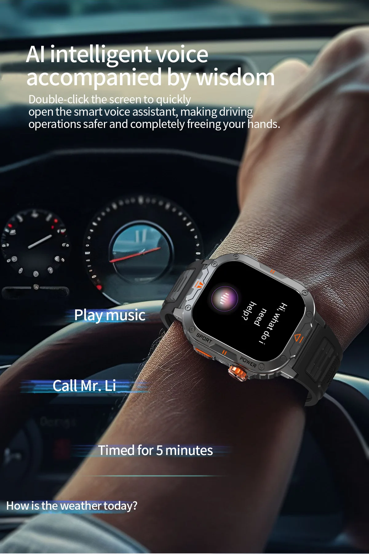 Montre connectée NX20 avec grand écran 2 pouces, lecture de musique locale, lampe torche, Bluetooth, appels IA et commande vocale, idéale pour les hommes et les activités de plein air._voghion.com