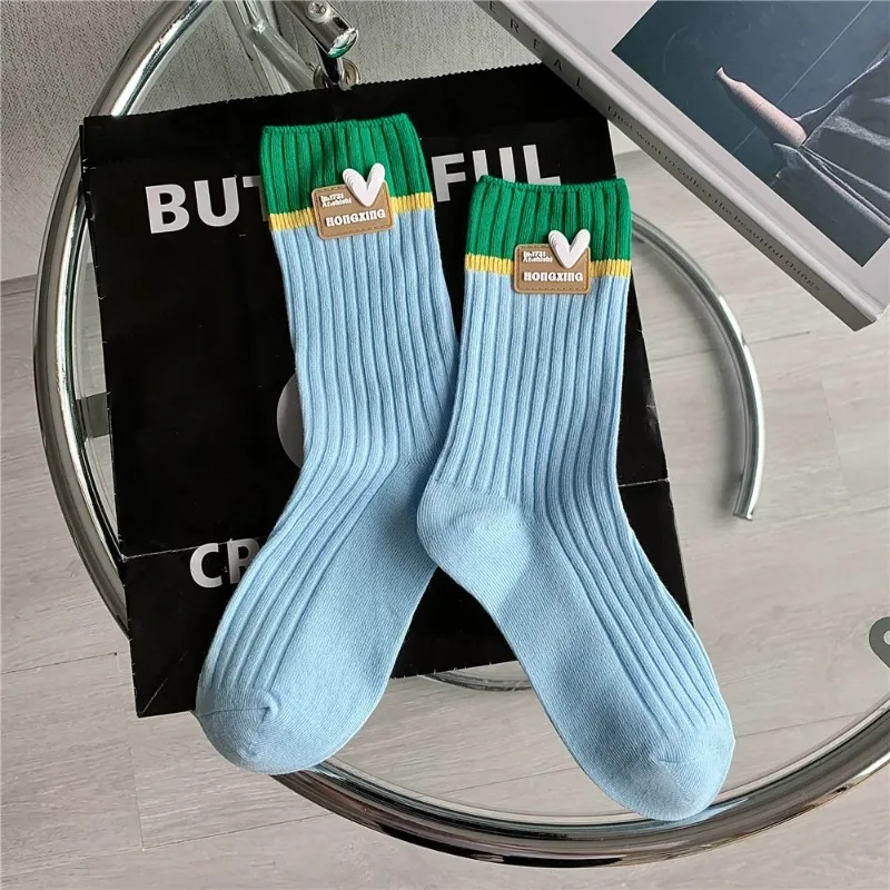 Love mark color-block simple style college girl socks