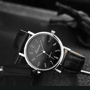 Men's Watch Fashion Arabic Quartz Watches Leather Band Wristwatches Quartz Wristwatches Clock Men Women Casual Simple Watch