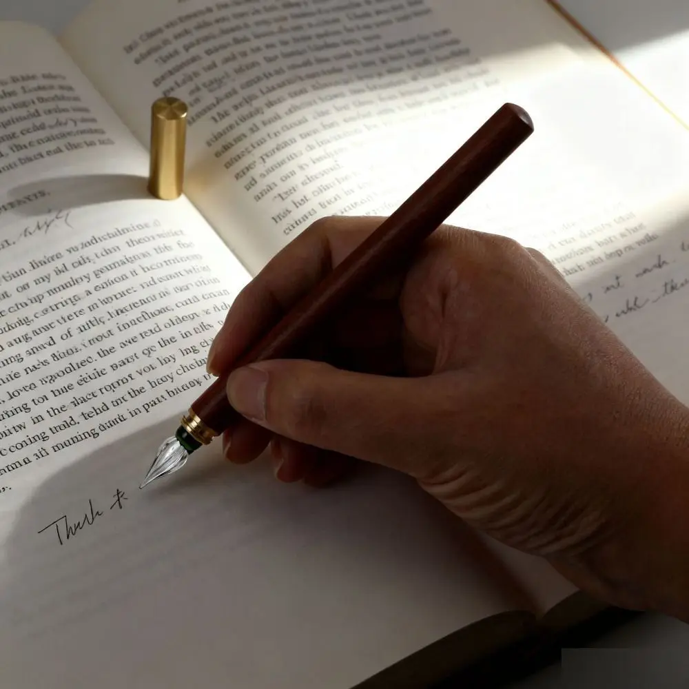 학교용품 나무 손잡이 유리 딥펜 잉크 충전 빈티지 유리 만년필 금속 캘리그라피 딥펜 시그니처
