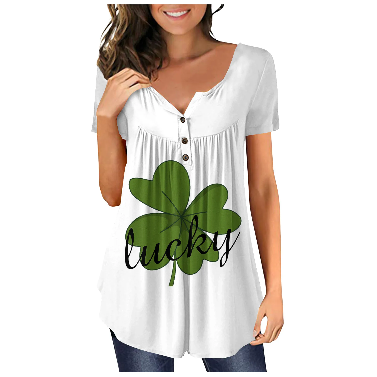 Dzień Świętego Patryka Koszula Damska Irska Koszulka Koszulki Z Nadrukami Brokat Shamrock Tee St Patty'S Day Clothes Футболка Оверсайз