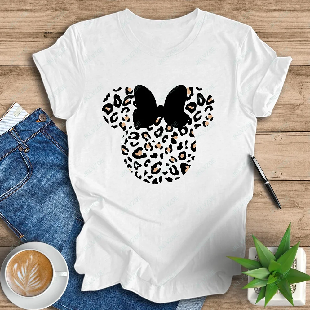 Leopard print Minnie and Mickey T- shirt  Animal Kingdom Women's Disney Tees Minnie Print T-shirts Girls and Friends Cute Tops 2