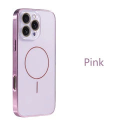 Luxury Magnetic Shockproof Phone Case with Lens Protection and Electroplated Design - iPhone 15 Plus (Pink)