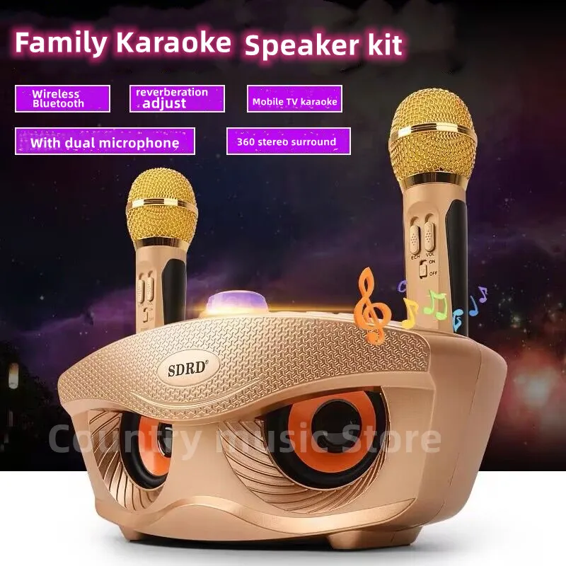 

SD306 Plus 2 in 1 Karaoke Wireless Bluetooth Speaker Portable Dual Microphone Owl Speaker 30W High Power Subwoofer Family KTV