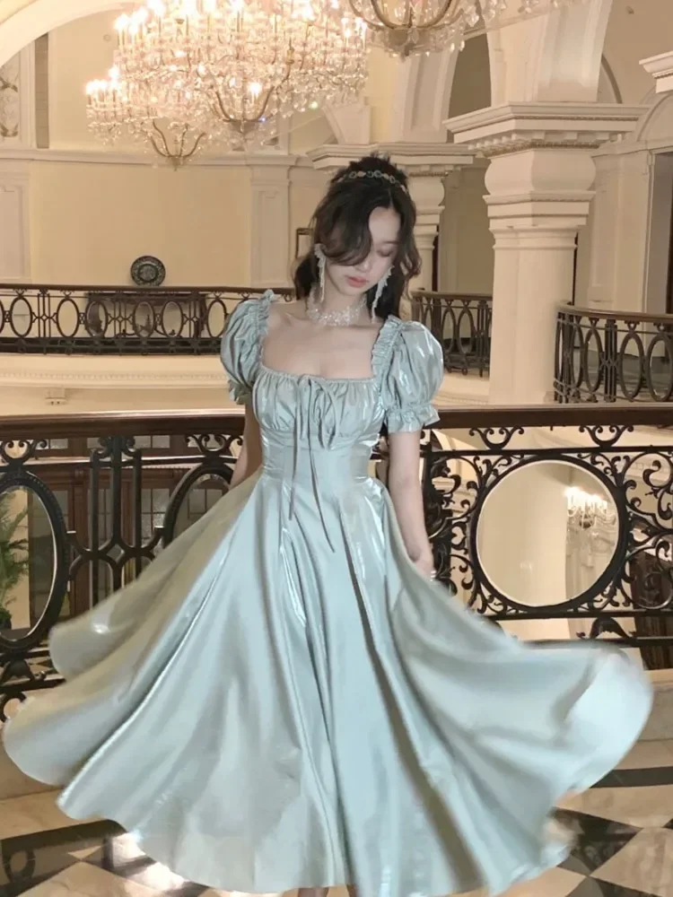

2024 French Vintage Elegant One Piece Dress Women Ruched Designer Evening Party Midi Dresses Female Korean Fashion Chic Clothes