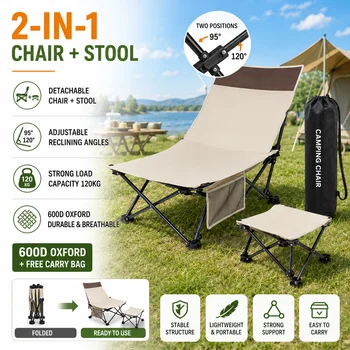 Sedia Pieghevole da Esterno, Sedia da Ufficio Portatile, Sgabello Regolabile per Campeggio e Pesca, Sedia Relax per Pausa Pranzo, Sedia a Luna con Schienale