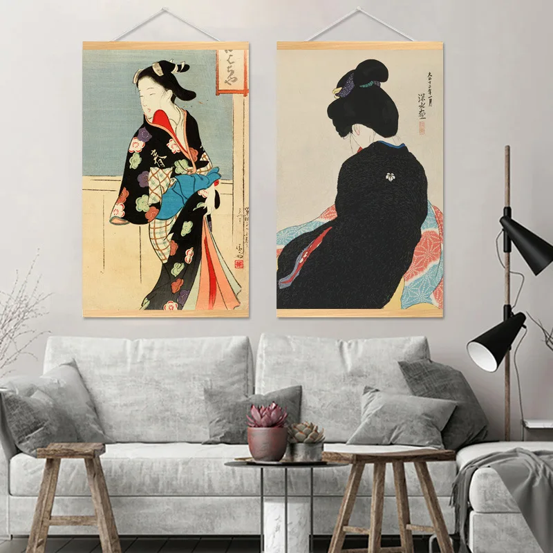 

Japan Style Scroll Wall Paintings Kimono Woman Living Room Bedroom Decor Aesthetic Wall Art Hanging Tapestry Anime Poster