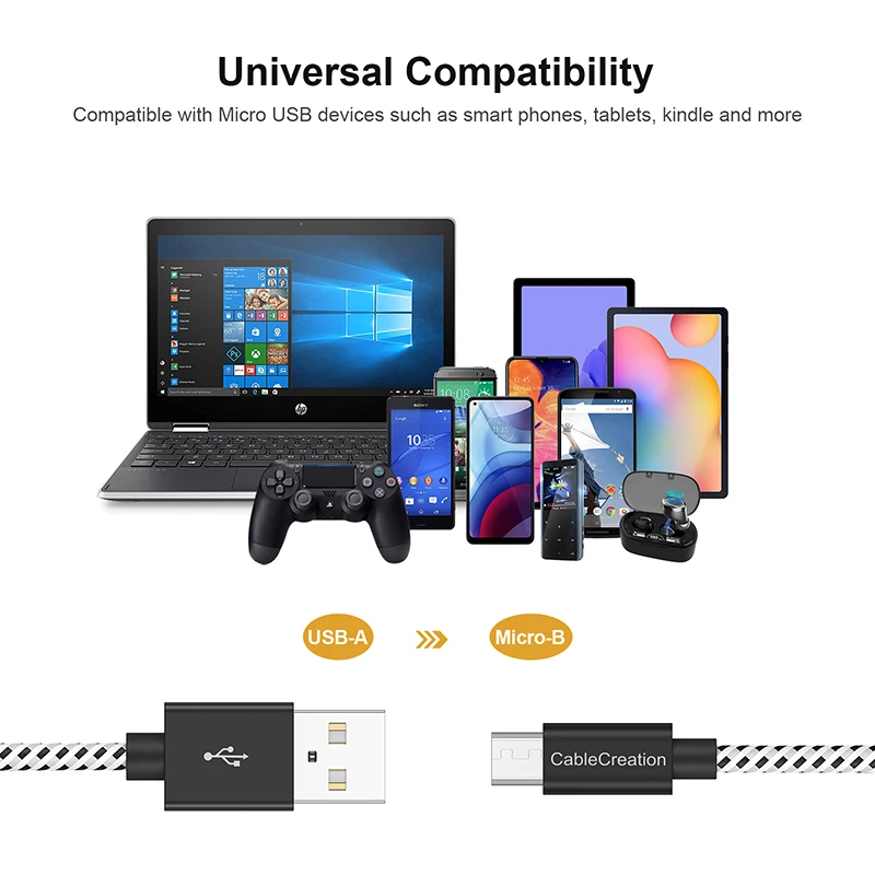 CableCreation 내구성 강화 짧은 USB A to Micro USB 나일론 편조 케이블 480Mbps 고속 데이터 동기화 및 고속 충전 기능 지원