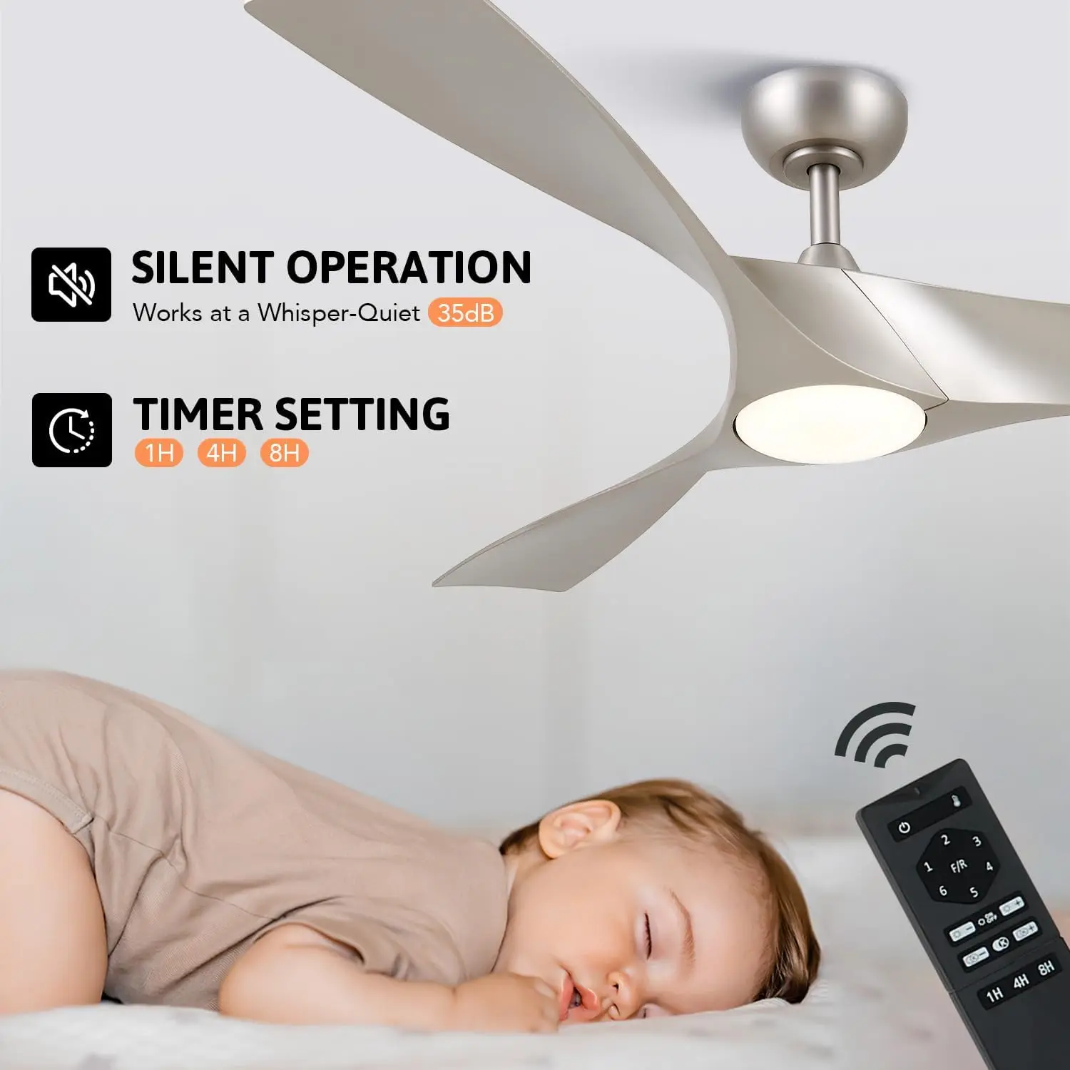 Ceiling Fans with Lights, 52 inch Ceiling Fan with Remote, 3 Blades, Noiseless 6-Speed Reversible DC Motor, Modern Ceili