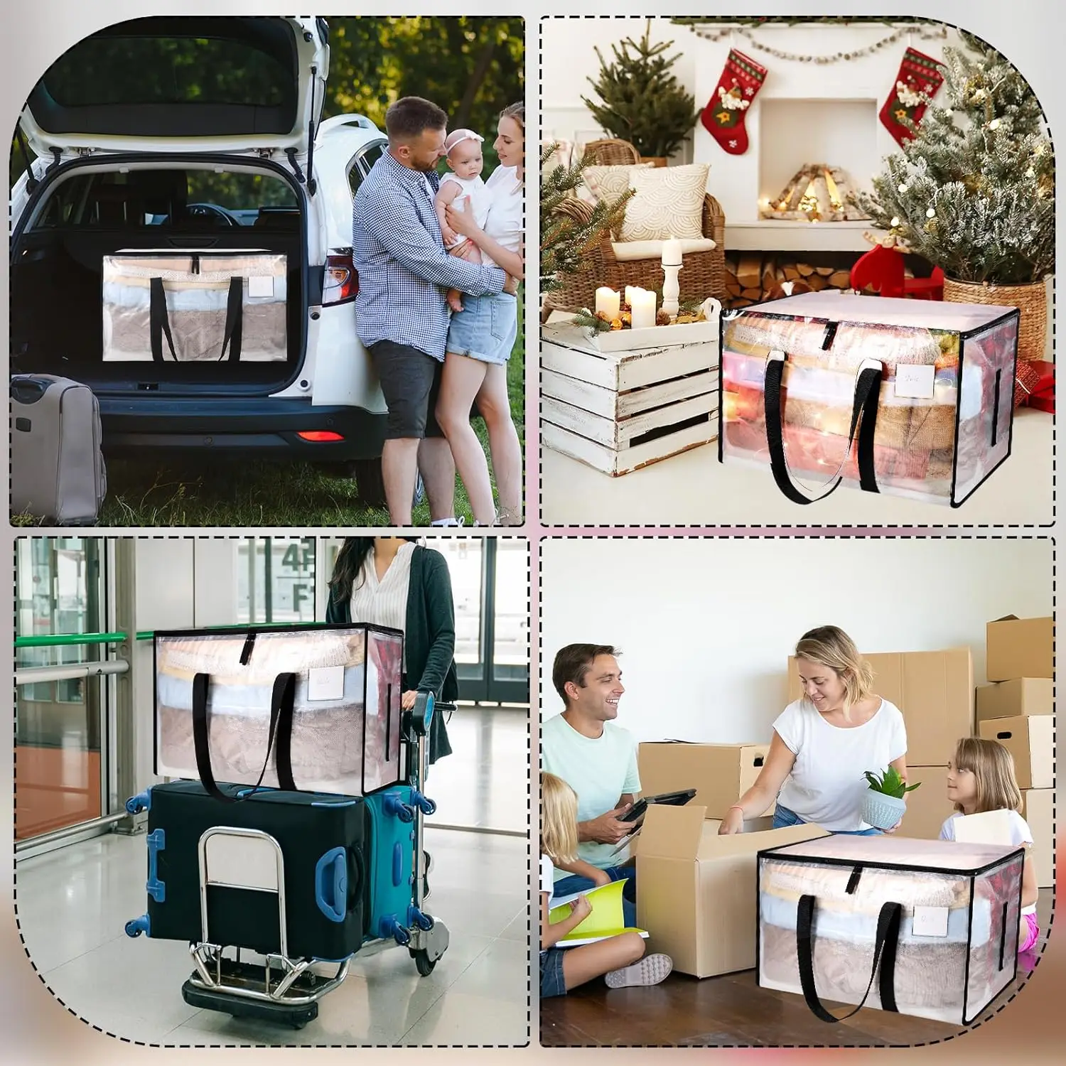 Large Clothes Storage Bags with Lids Clear Moving Bags Heavy Duty Moving Totes Packing Bags with Zips for Moving Clothes 3
