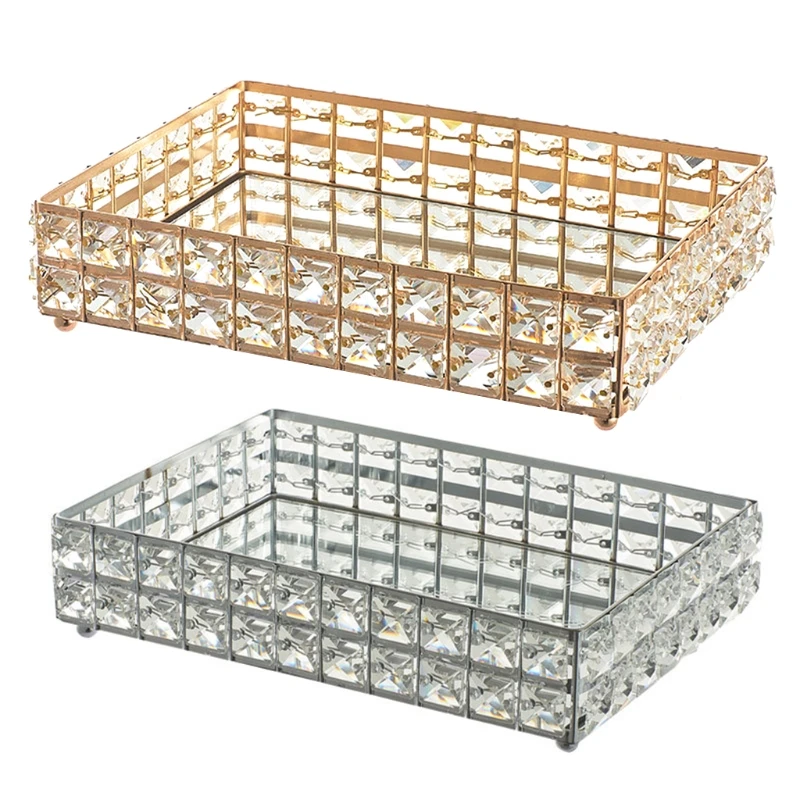

Make up Tray,Crystal Cosmetic Organizer Tray for Wedding Home Vanity Decorating, Fruit Cake Candle Candy Jewelry Tray N84C