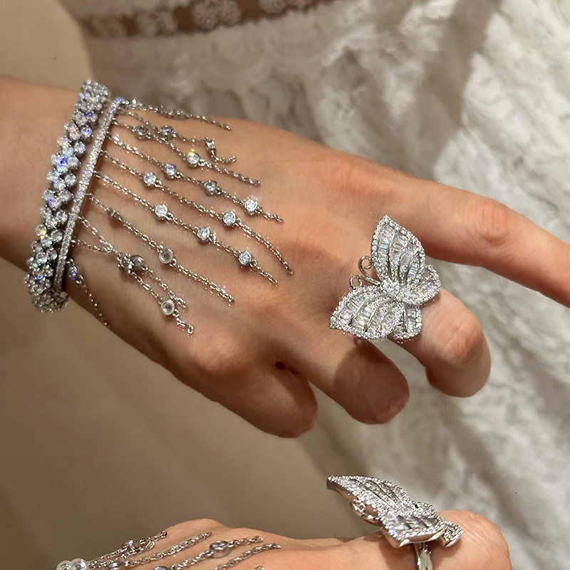 Elegant small round sparkling zircon tassel bracelets for women romance summer gorgeous hand chain