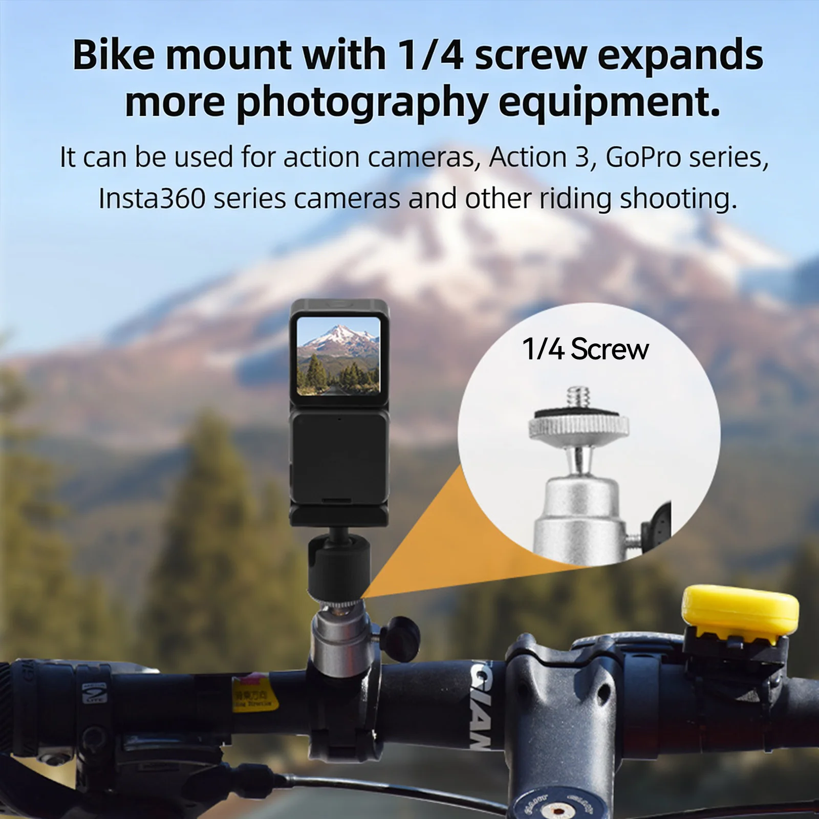 Support Guidon Vélo pour Caméra Action 360, GoPro, Insta360, Fixation Solide en Alliage d'Aluminium
