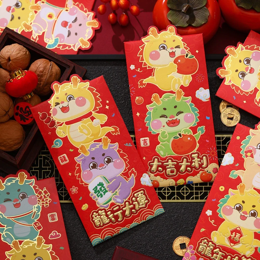 6Pcs 2024 Dragon New Year Red Packet Cartoon Three-dimensional Chines Red Envelopes Lucky New Year Red Envelope Bag