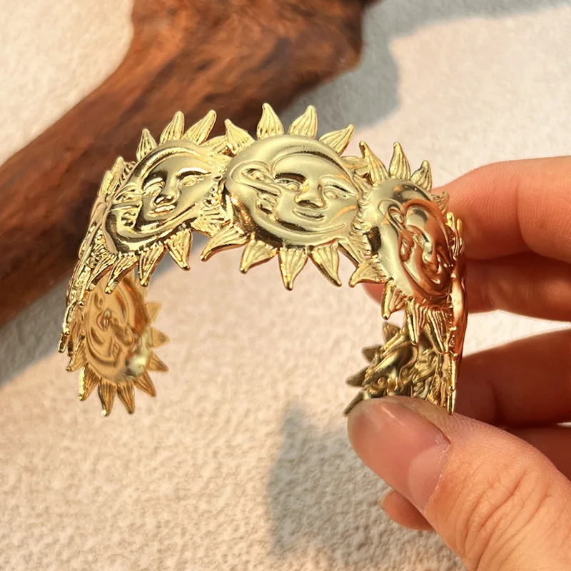 Punk Personality Sun Lion Geometric Bangle Creative Animals Stainless Steel Wrist Bracelet Bangles Unisex Jewelry Accessories