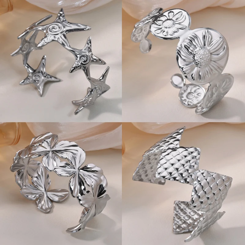 Four Clover Bangles Bracelets for Women Stainless Steel Geometric Star Cuff Bangle Bracelet Femme Fashion Waterproof Jewelry