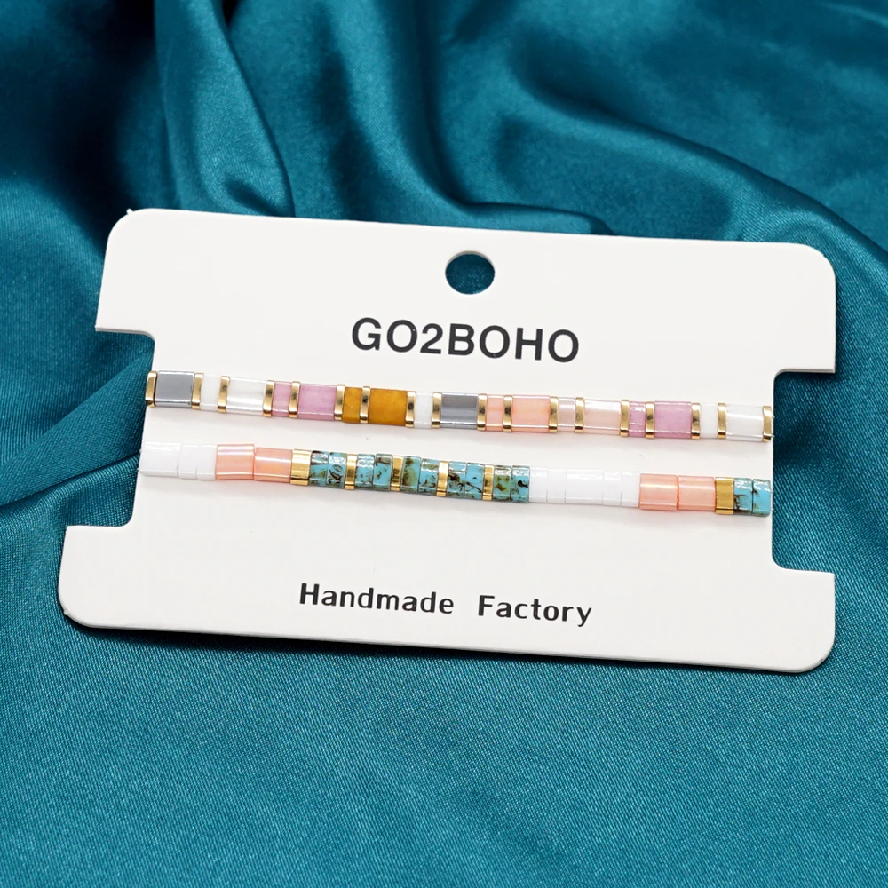 Go2Boho-Conjunto de pulsera de cuentas Tila para mujer, joyería de moda, pulseras de cuentas elásticas, tendencia Ins, joyería Miyuki, 2 uds./lote