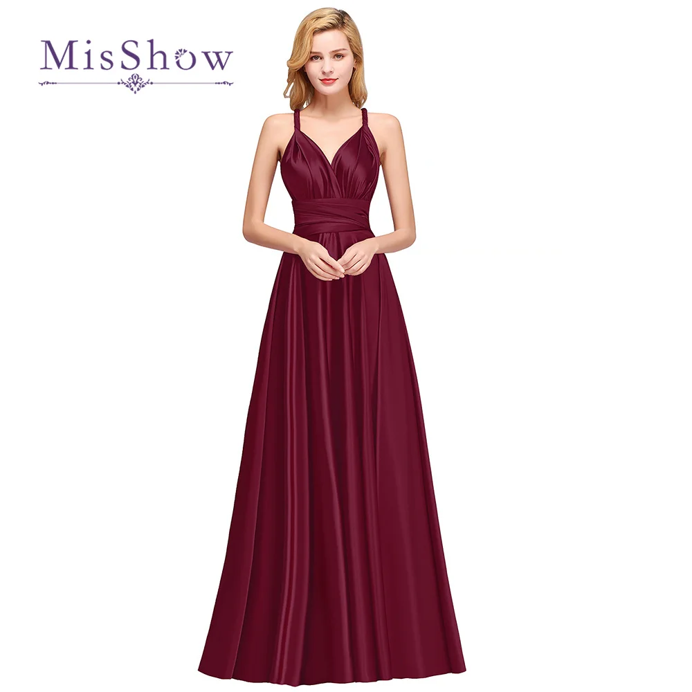 

MisShow New Bridesmaid Dresses 2024 Milk Fiber Variable Wearing Ways Top Quality A-line Sleeveless Wine Red Dusty Blue Navy
