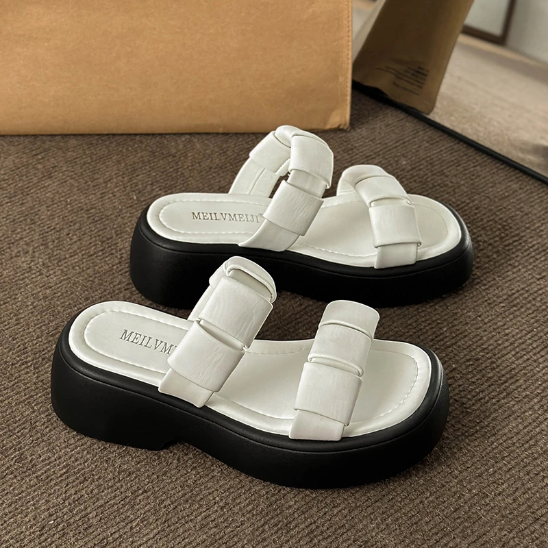

Summer Fashion Platform Women Slippers Casual Open Toe Thick Sole Flats Heel Ladies Elgant Outdoor Beach Vacation Sandalias
