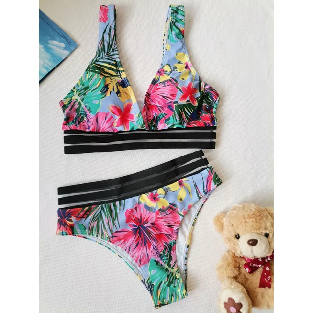 New Sexy Leaves Printed Bikini 2022 Push Up Swimsuit Women Female Summer Bikini Set Brazilian Biquini Beachwear Bathing Suit cute bikini sets Bikini Sets