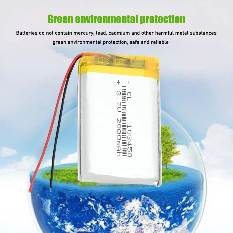 3.7V 2000mAh 103450 Lipo Polymer Lithium Rechargeable Battery For GPS navigator MP5 GPS Bluetooth Speaker headset e-book camera rechargeable lithium batteries