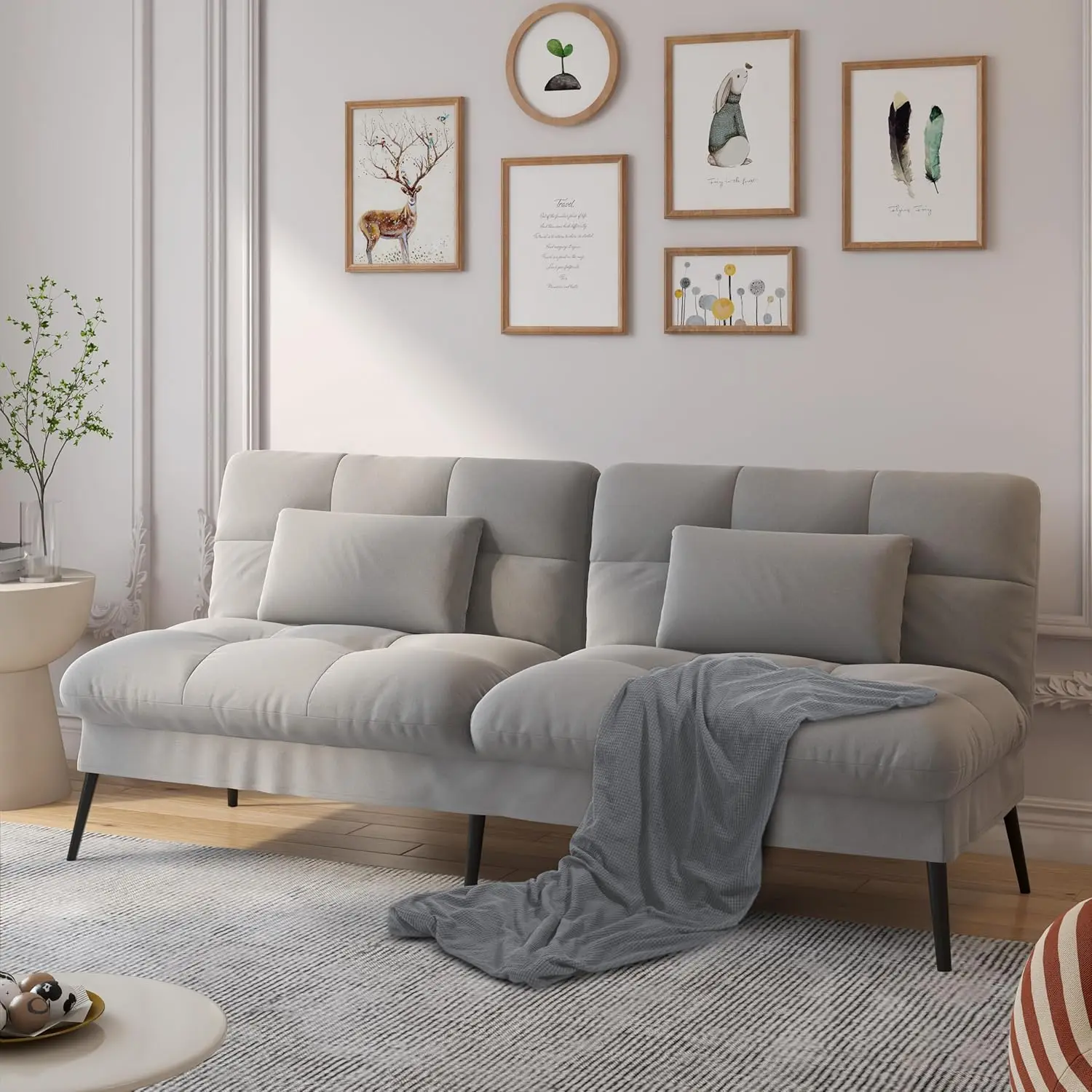 Convertible Futon Sofa Bed Fabric Futon Couch with Adjustable Backrest Folding Sleeper Recliner for Living Room Furniture