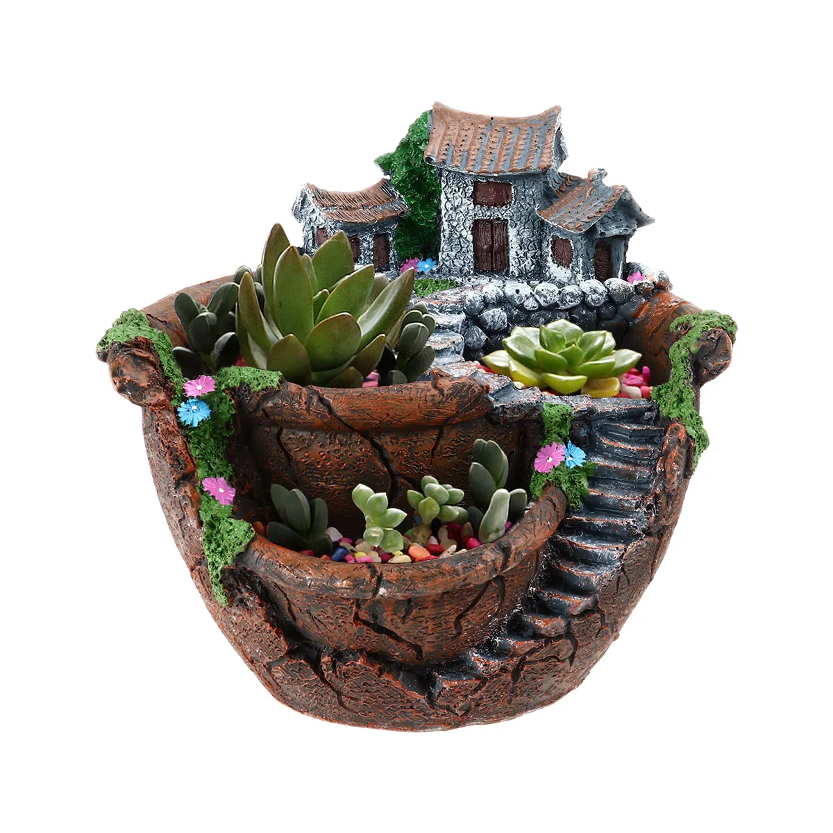 Micro Landscape Artificial Flowers Succulent Plants Pot Tiny Creative  Flower Pot Holders Hanging Garden Design with House| | - AliExpress