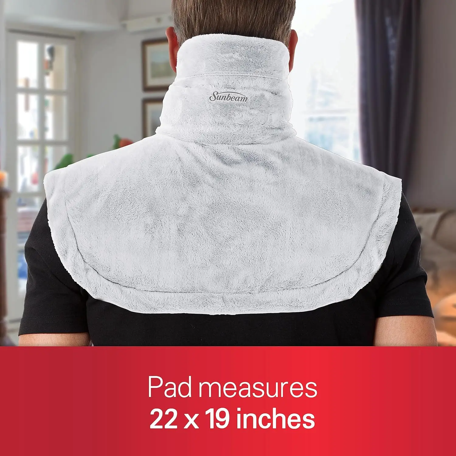 Contoured Heating Pad for Neck & Shoulder Pain Relief with Auto Shut Off Moist Heating Option 22 x 19 Grey