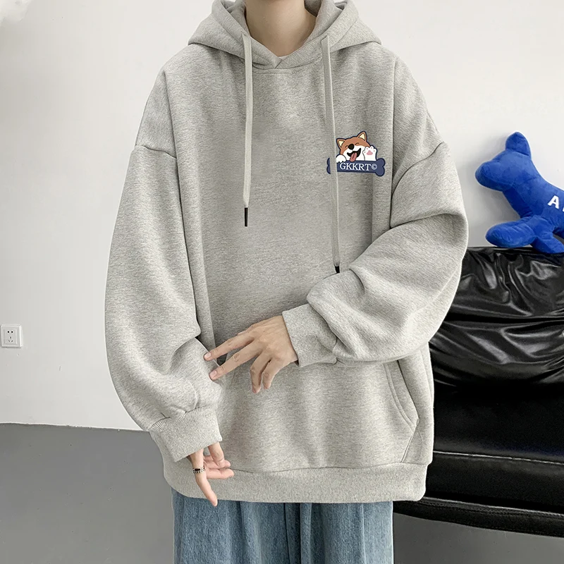 

Drop Shoulder Hip Hop Men Hoodies Autumn New Clothing Cartoon Dog Graphic Hooded Sweatshirts Casual Baggy Male Pullovers