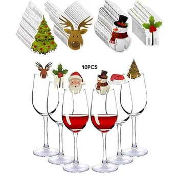 10pc/set Wine Cup Card Christmas Decor Santa Hat Glass Decor Xmas Tree Snowman Home Decoration Decor 2025 New Year Accessories 1