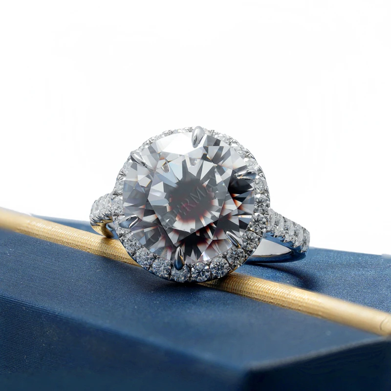 

CADERMEAY Custom 925 Sterling Silver Round Moissanite Zircom Brilliant Cut Gemstone 12mm Ring For Women Wedding Party Gift